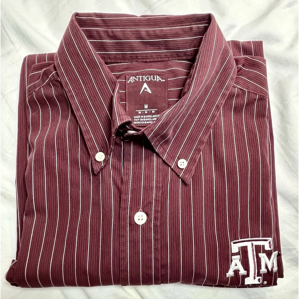 Texas A&M Aggies Antigua Button Down Shirt Men's M Maroon Stripes Long Sleeve - Picture 14 of 14